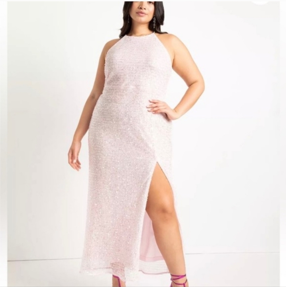 Eloquii Elegant Pink Sleeveless Sequins Gown Party Dress Sz 20 New